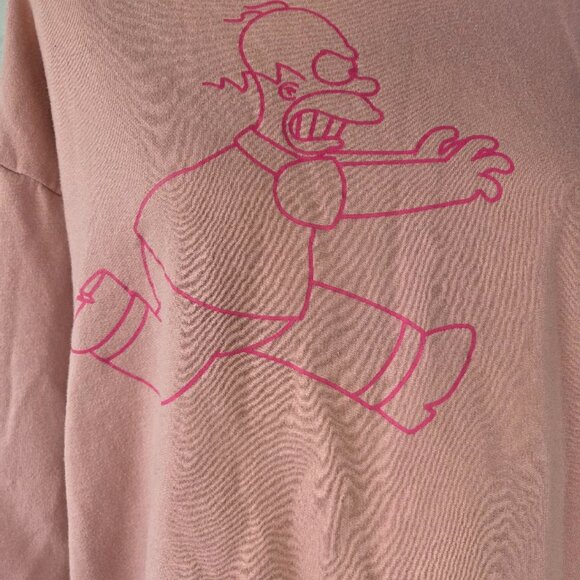 Large Simpsons Graphic Oversized Long Sleeve Two Tone Pink Sweatshirt - Picture 2 of 13
